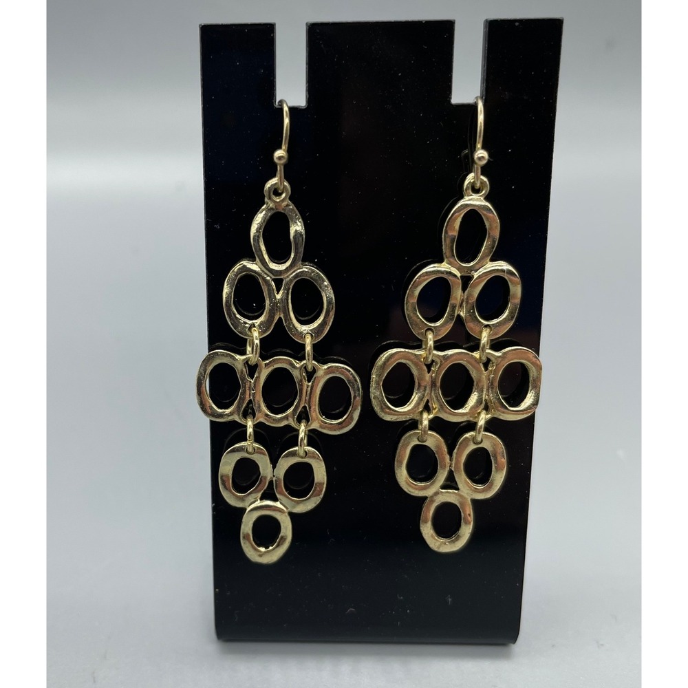 Gold Tone Tiered Geometric Oval‎ Link Chandelier Statement Drop Earrings